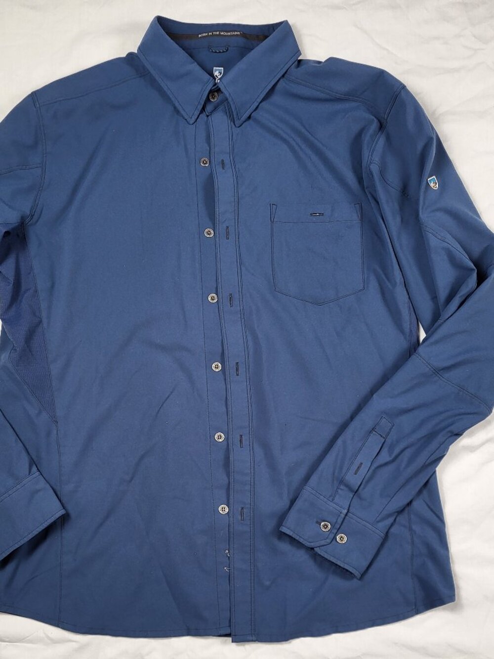 Kuhl Shirt Men's Large Blue Long Sleeve Pocket Outdoor Gorpcore Comfort Blemish